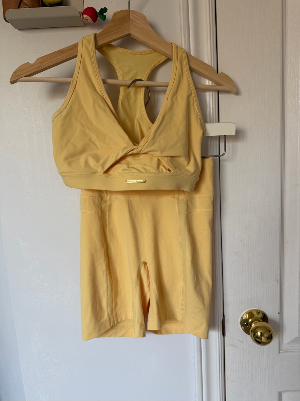 Gymshark Yellow Athletic Shorts and Sports Bra Set